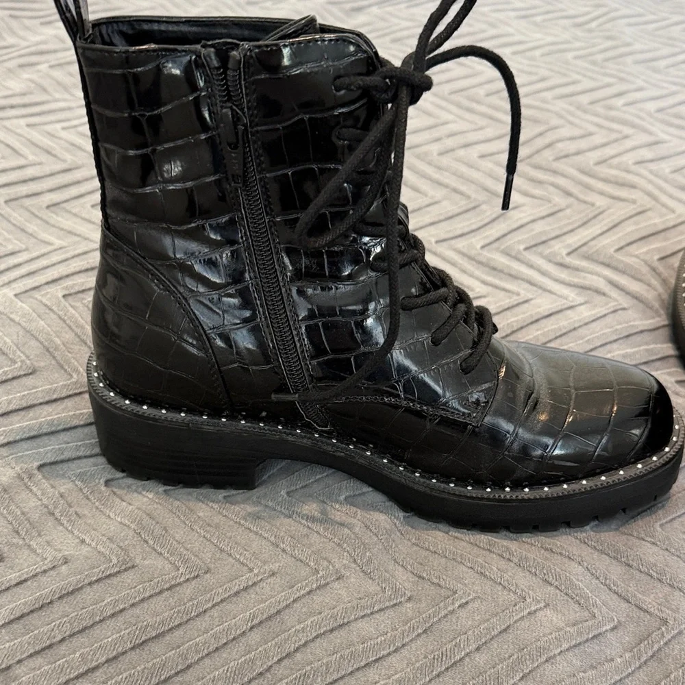 A New Day Black Croc-Embossed Lace-Up Comabt Boots - Picture 7 of 14
